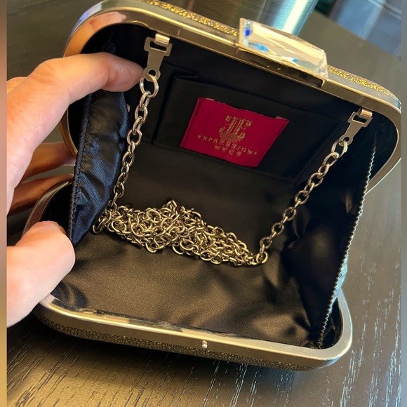 Gold Iridescent Clutch Purse with chain link Strap - Picture 7 of 8